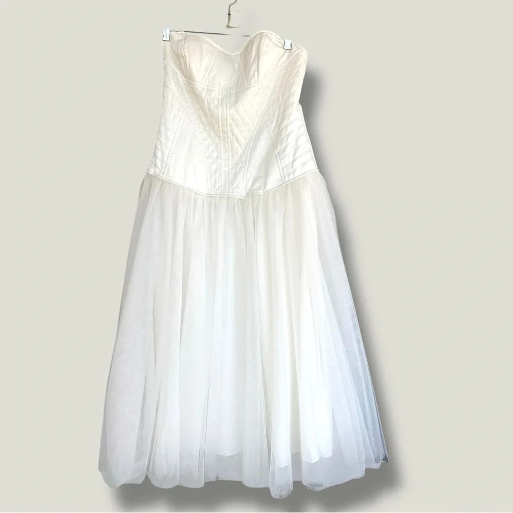 NWT Anthropologie BHLDN Strapless Satin/Tulle-Skirt Tea Length Dress Medium - Picture 4 of 16